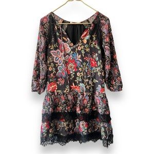 Alice + Olivia Lakita Patterned Lace Tiered Tunic Dress